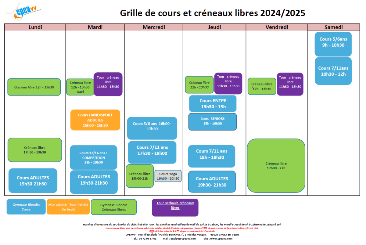 Grille cours et créneaux 2024 2025